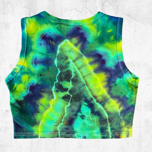 Women's Tie Dyed Tank Crop - Ice Dye Geode Handmade - Green Geode (Large) - Picture 4 of 11